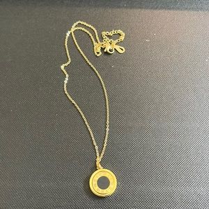 Roma  lariat necklace black enamel. 2 sided with mother of pearl.